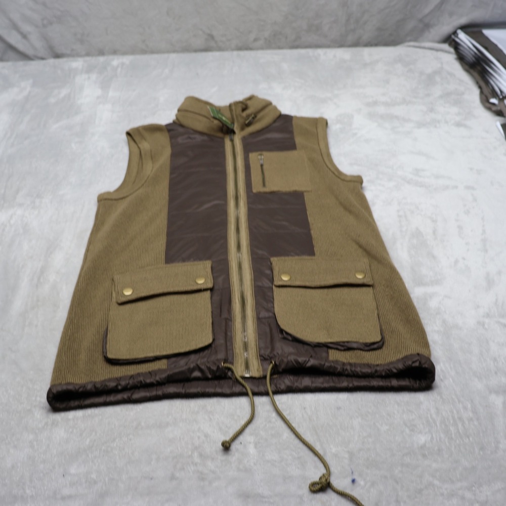Eddie Bauer Sweater Field Vest Mens Green Knit Full Zip Utility Hooded $45 NEW